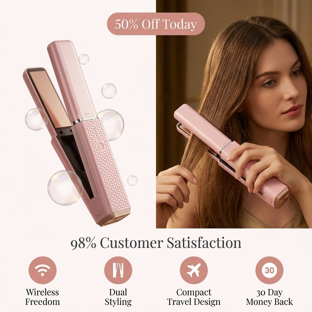 Wireless Curling & Straightening Iron — Salon-Ready Styling Anywhere