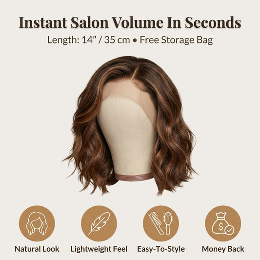 Prírodná vlnitá bob parochňa - Prírodný štýl bez každodenného stresu s vlasmi