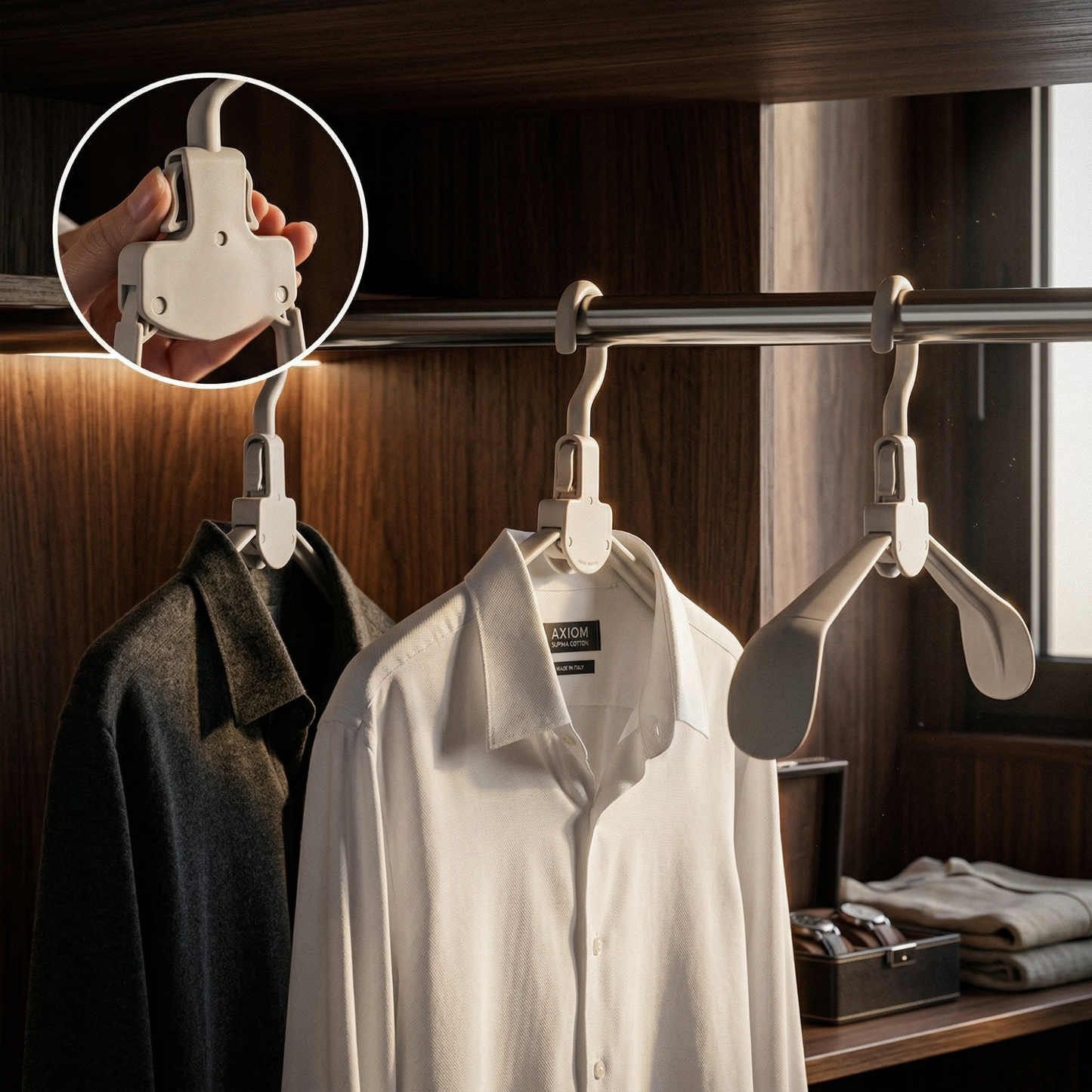 מתלה מתקפל עם סנפ - לתלות בגדים בלי למתוח את הצווארונים
