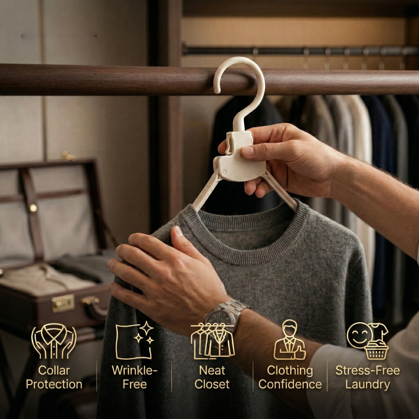 מתלה מתקפל עם סנפ - לתלות בגדים בלי למתוח את הצווארונים