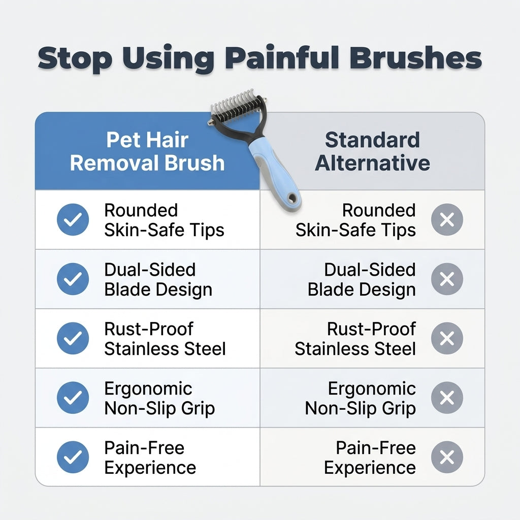 Pet Hair Removal Grooming Comb — Removes Loose Fur Without Painful Pulling