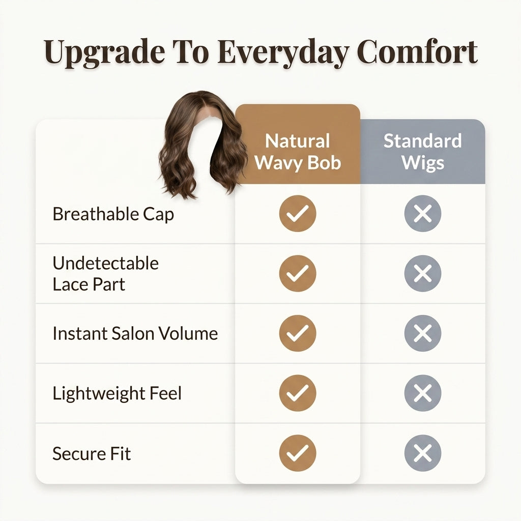Natural Wavy Bob Wig - Natural Style Without Daily Hair Stress