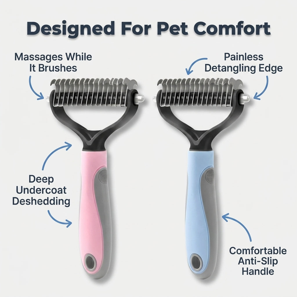 Pet Hair Removal Grooming Comb — Removes Loose Fur Without Painful Pulling