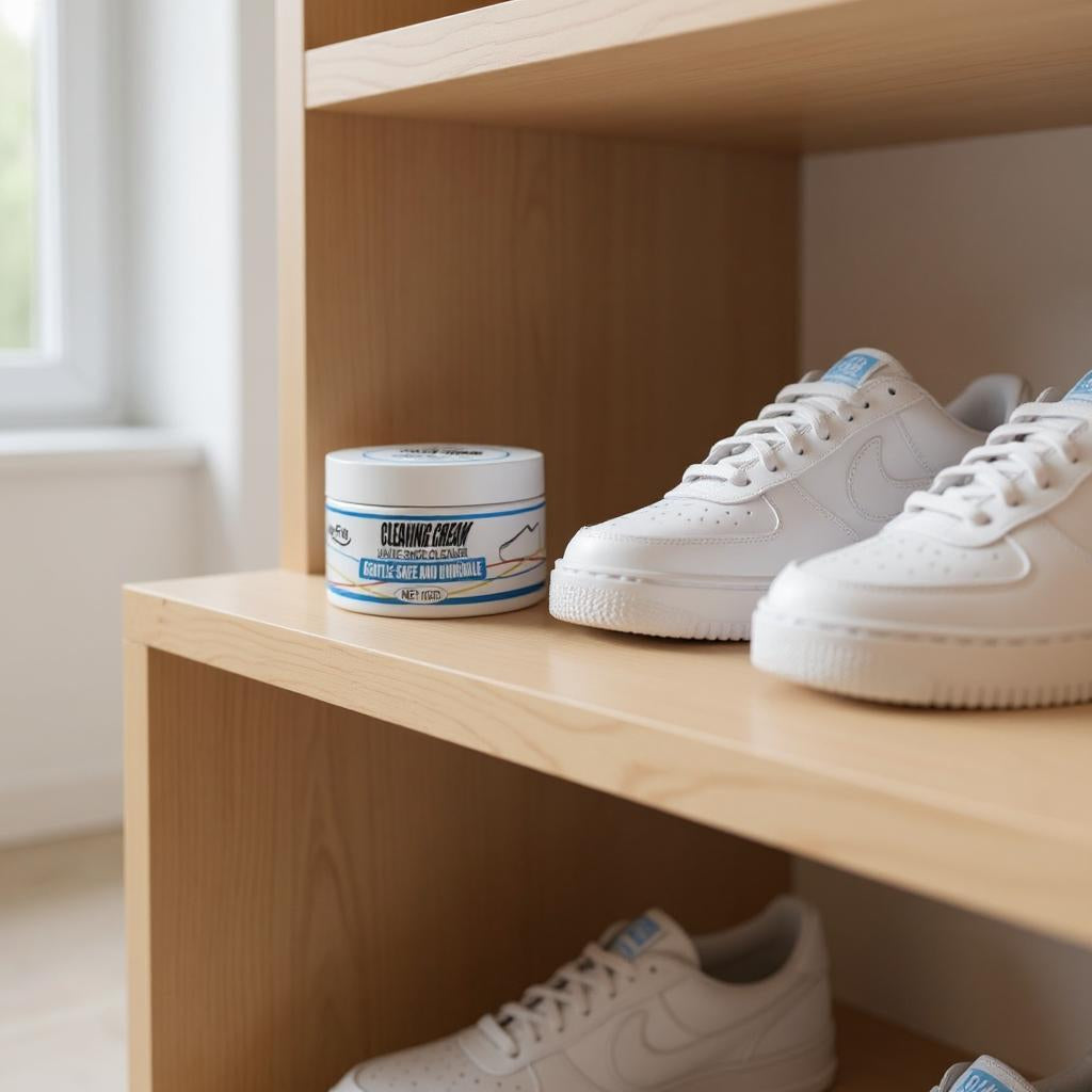Jue-Fish Schuhreinigungscreme für weiße Schuhe, sanft, sicher und langlebig – 100 g Cleaner zur effektiven Entfernung von Schmutz und Flecken
