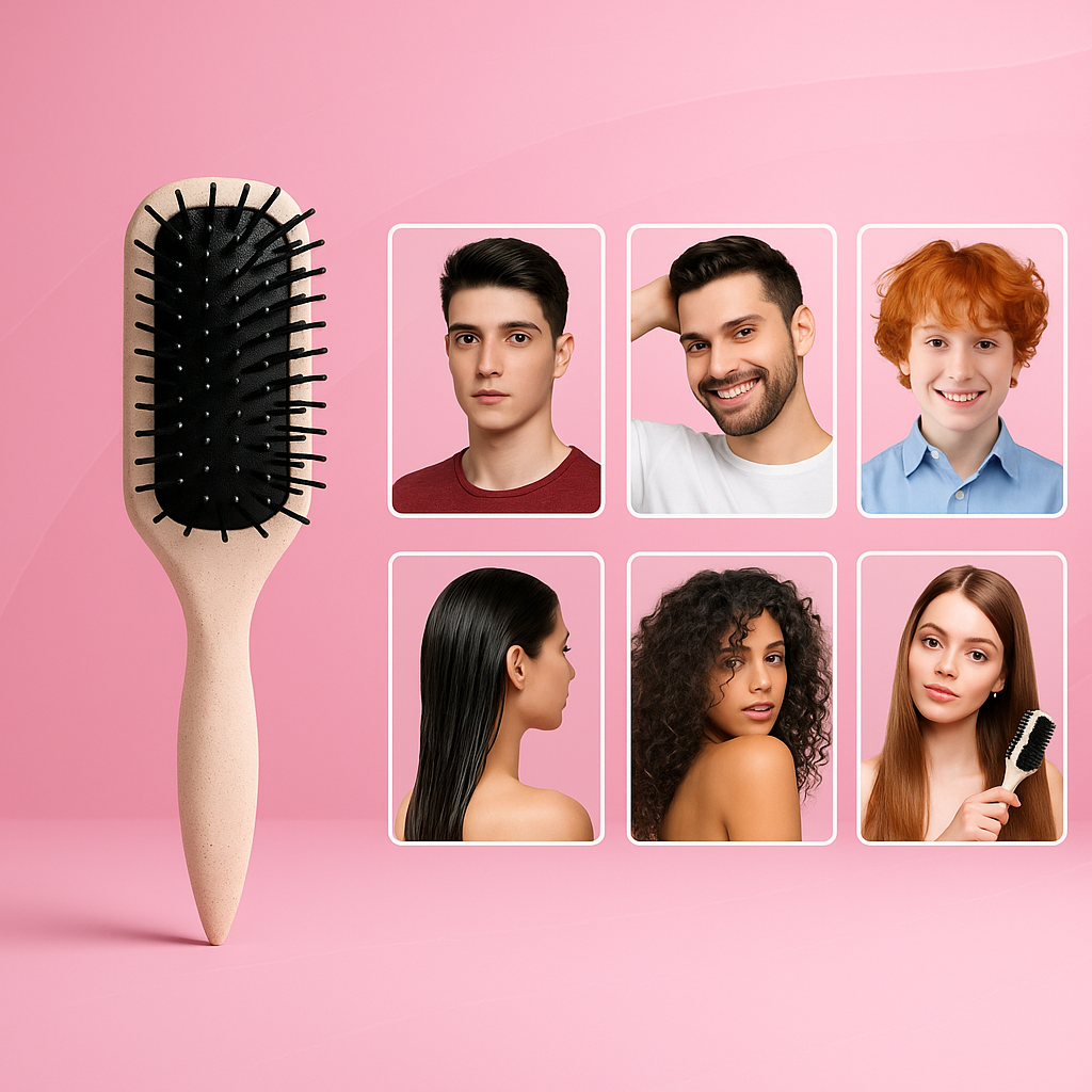 Turquoise detangling hair brush with black bristles, anti-frizz and anti-tangle design for creating defined curls and smooth styling