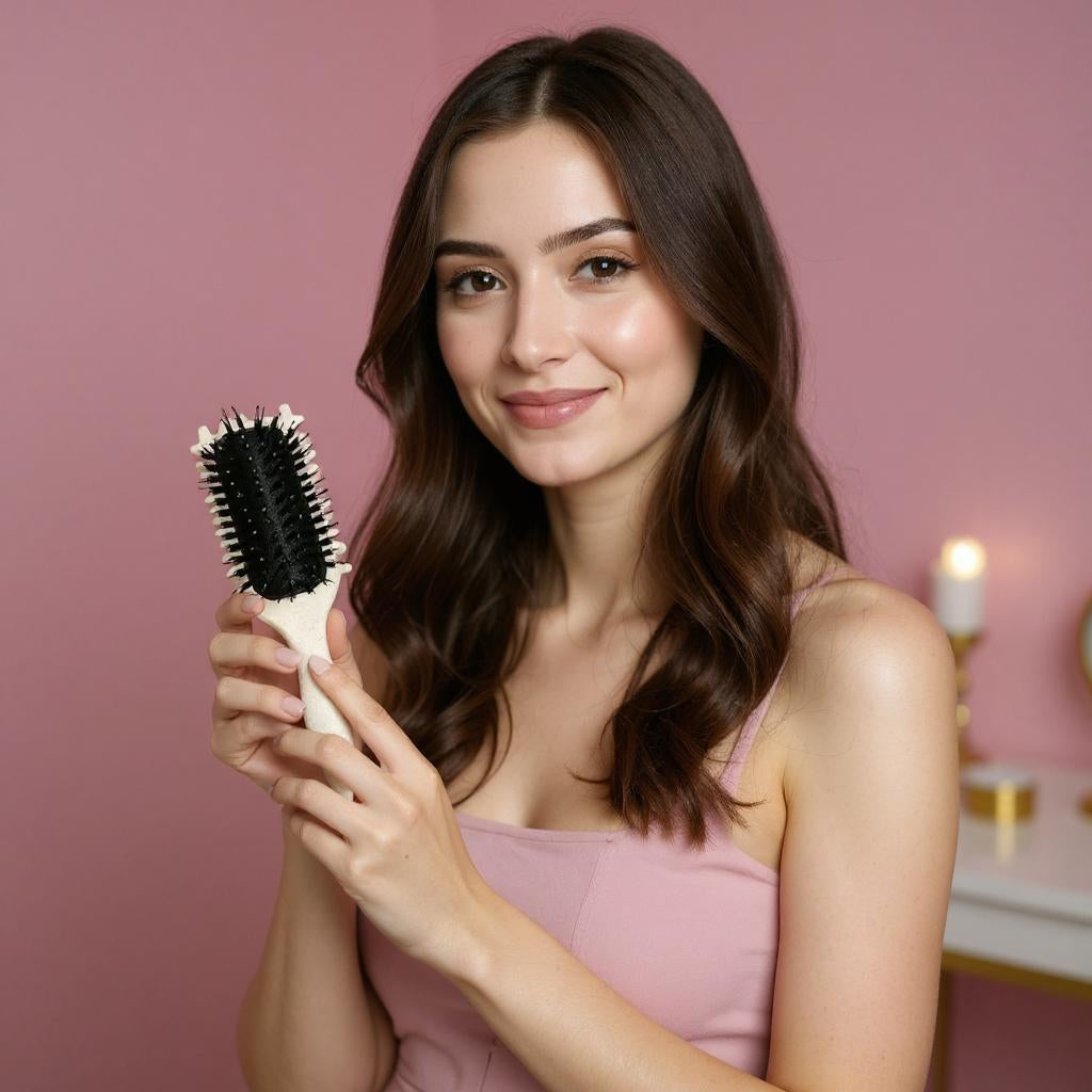 Turquoise detangling hair brush with black bristles, anti-frizz and anti-tangle design for creating defined curls and smooth styling