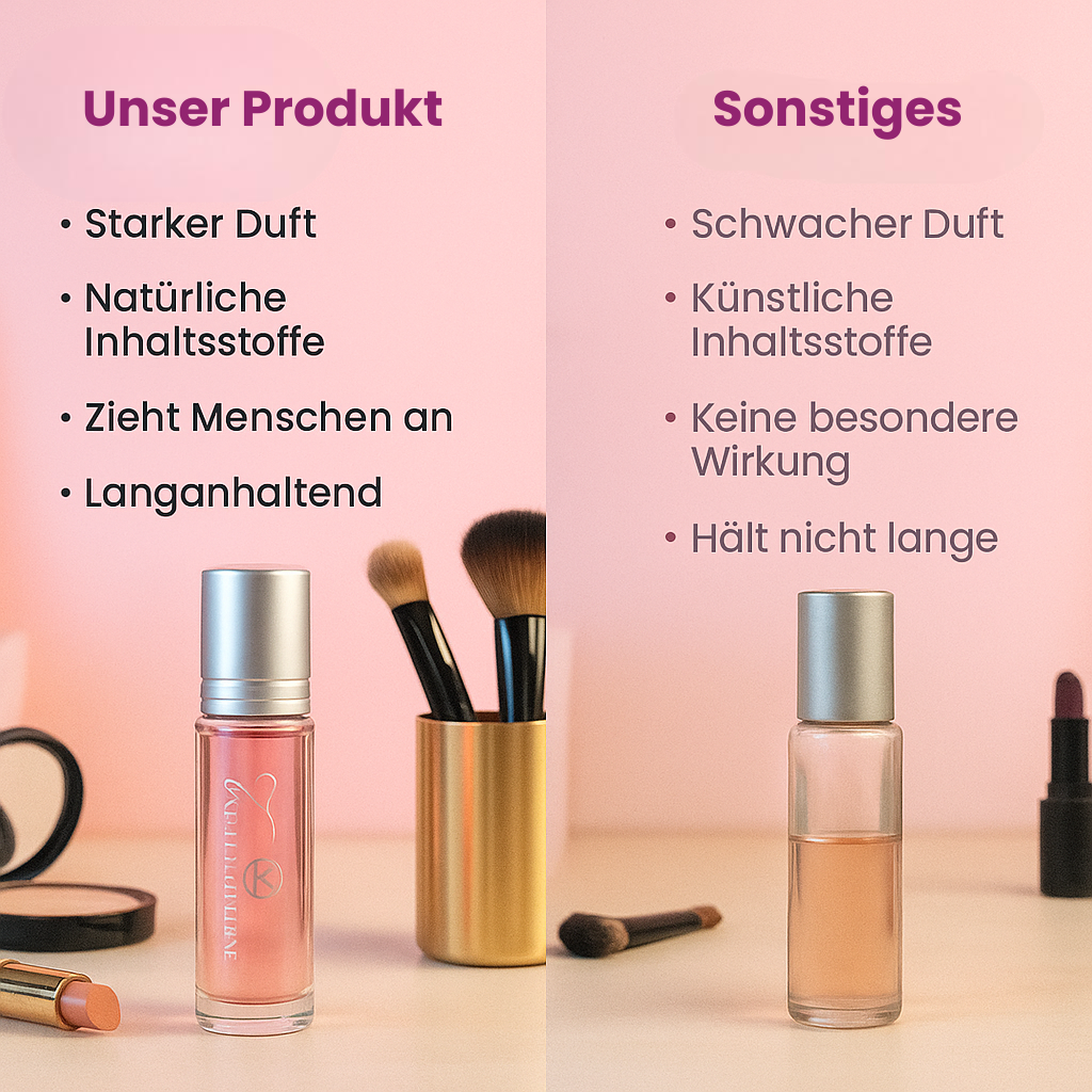 handlicher 10 ml Duft-Roll-On im eleganten Glasflakon mit natürlicher, langanhaltender Formel – stärkt die Ausstrahlung, zieht Menschen an und kommt mit 30-Tage-Geld-zurück-Garantie.