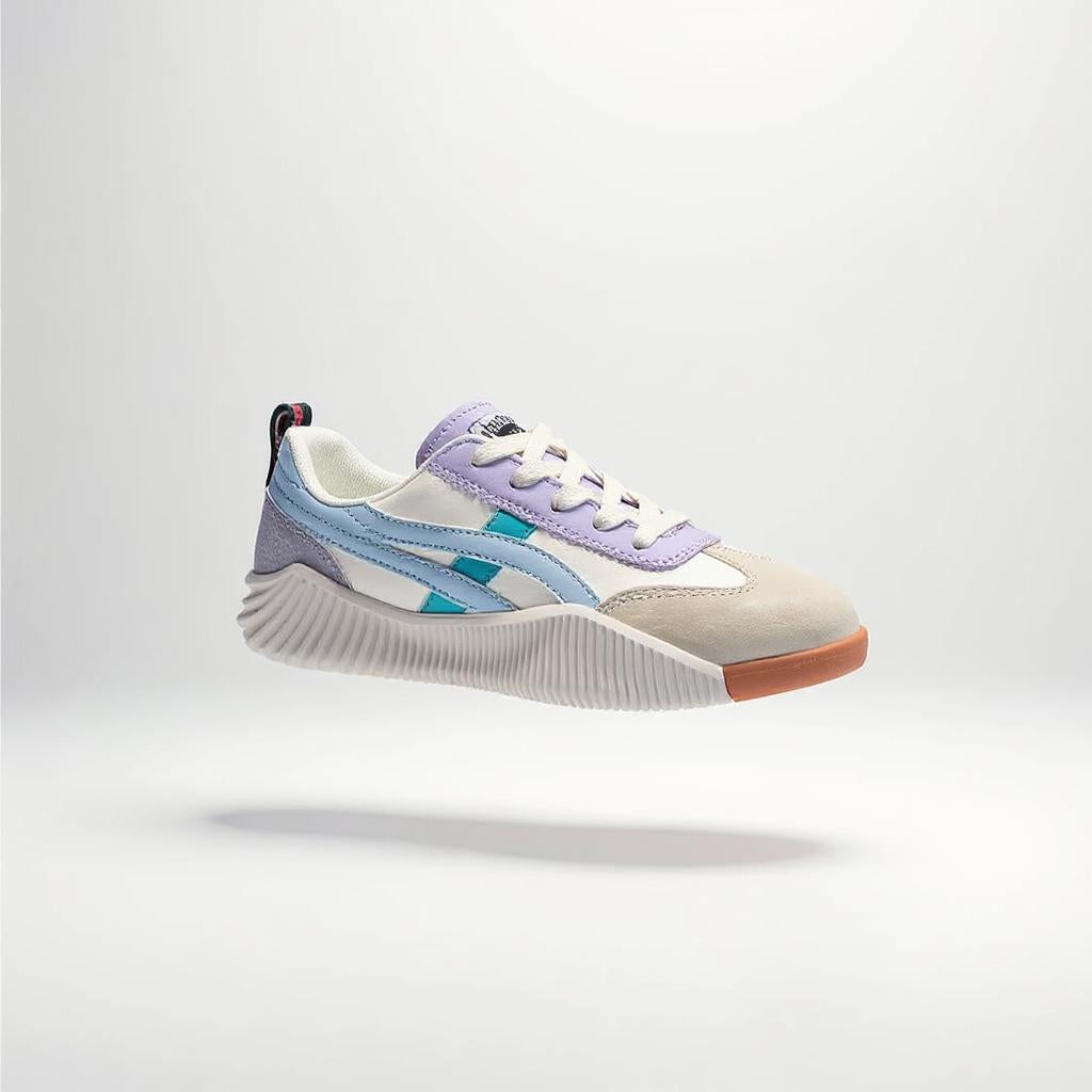 Onitsuka Tiger Sneaker aus Wildleder und Mesh in Weiß, Beige, Flieder und Hellblau mit gezackter Sohle – modische und bequeme Freizeitschuhe für Damen und Herren